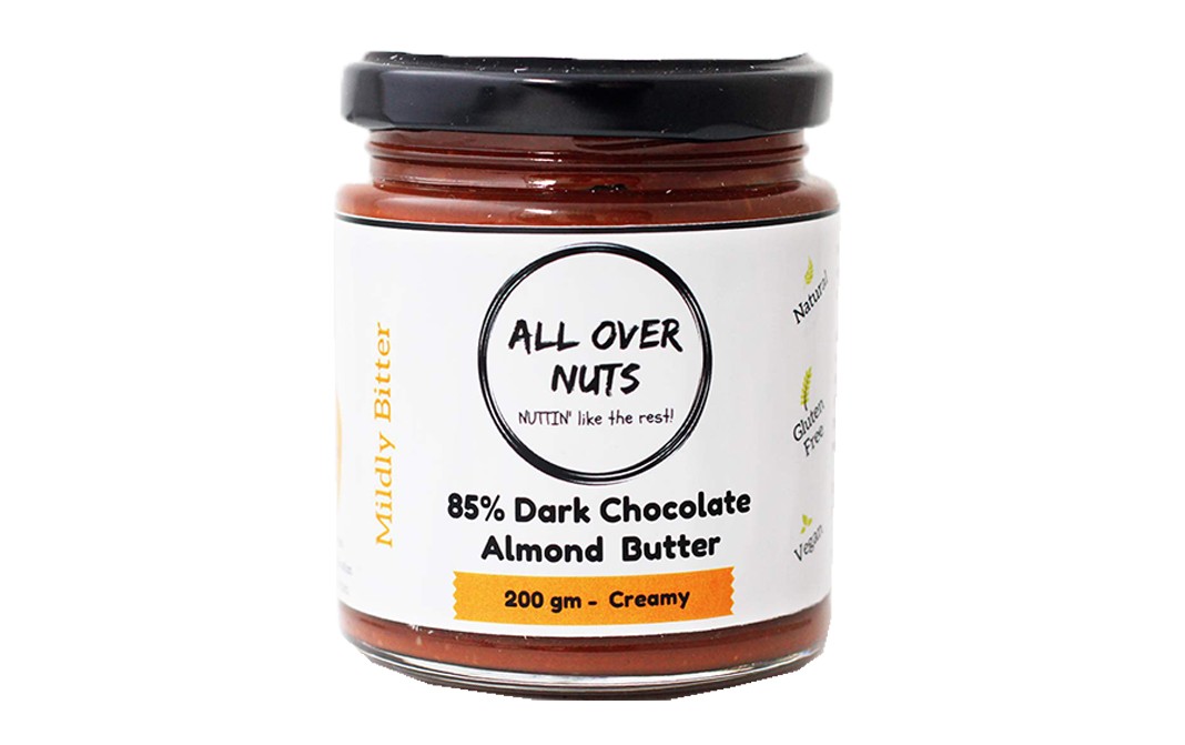 All Over Nuts 85% Dark Chocolate Almond Butter Creamy  Glass Jar  200 grams